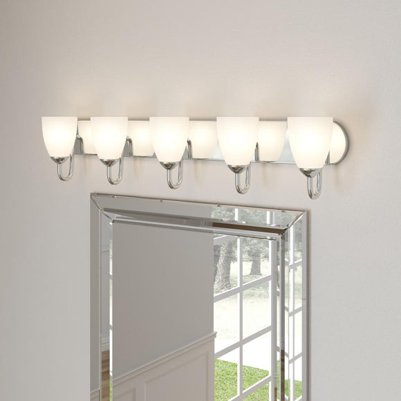 Progress Lighting Gather 36 in. 5-Light Polished Chrome Bathroom Vanity Light with Glass Shades P2713-15 HOME DECORATORS OUTLET