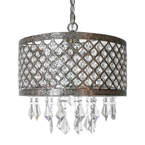 River of Goods 1-Light Silver and Crystal Chandelier with Lattice Shade 15023