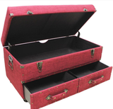 River of Goods Red Linen Layton Storage Trunk 15208
