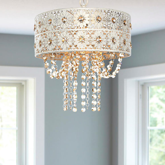 River of Goods 1-Light Champagne Chandelier with Jeweled Blossoms Shade 15027