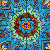 River of Goods 24"H Tiffany Style Stained Glass Peacock Star Window Panel 15045