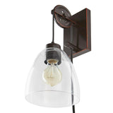 Industrial Pulley 1-Light Clear Glass Plug-in Wall Sconce with Bulb  Home Decorators Collection HDP98266