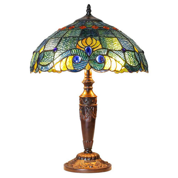 River of Goods 20 in. Blue Indoor Table Lamp with Stained Glass Swirling Shells Shade 15041