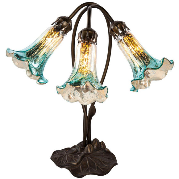 River of Goods 16 in. Multi-Colored Indoor Table Lamp with Three Light Blue and Silver Lily Shades 14709Z