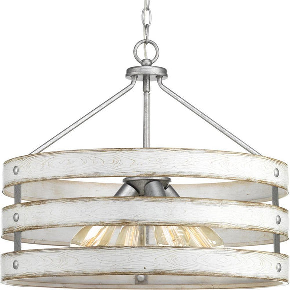 Gulliver 4-Light Galvanized Drum Pendant with Weathered White Wood Accents Progress Lighting P500023-141 Home Decorators Outlet HomeDecorAndTools.com