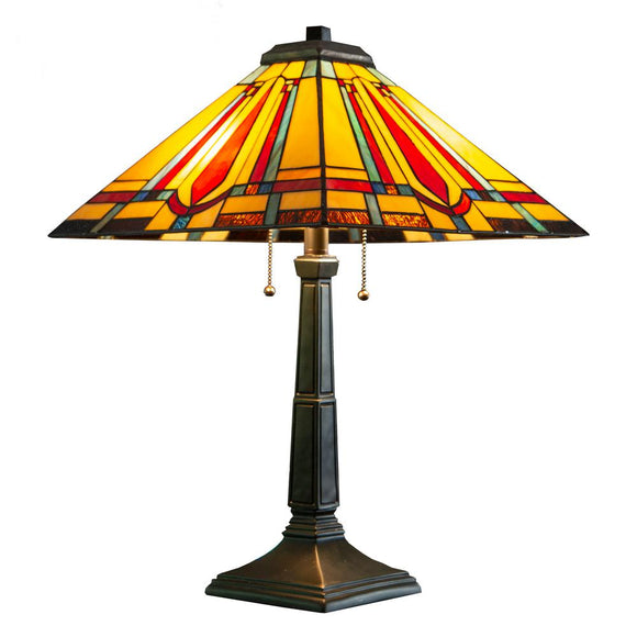 River of Goods 23.5 in. Multi-Colored Table Lamp with Stained Glass Mission Style Shade 11614