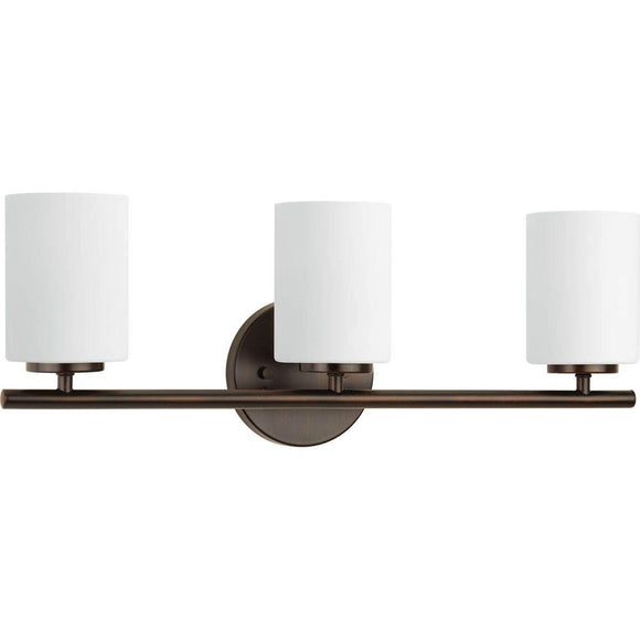 Replay 22 in. 3-Light Antique Bronze Bathroom Vanity Light with Glass Shades