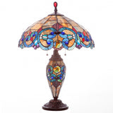 River of Goods 26 in. Amber Indoor Table Lamp with Stained Glass Victorian Style Shade and Lit Base 9901