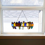 River of Goods | Multi Stained Glass Birds on a Wire Window Panel 10279