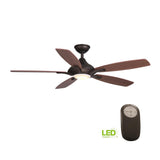 Home Decorators Collection | Petersford 52 in. Integrated LED Indoor Oil Rubbed Bronze Ceiling Fan with Light Kit and Remote Control
