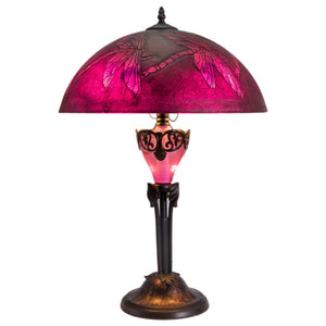 River of Goods 24 in. Purple Table Lamp with Etched Dragonfly Shade 10324