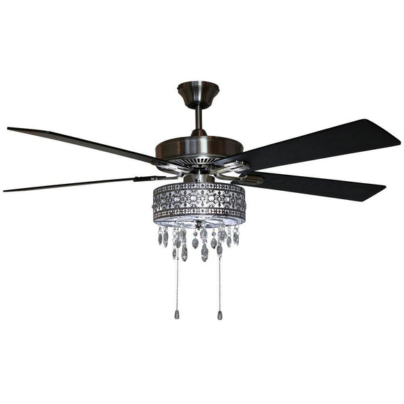 River of Goods Modern Crystal Chandelier 52 in. LED Silver Ceiling Fan With Light 19542