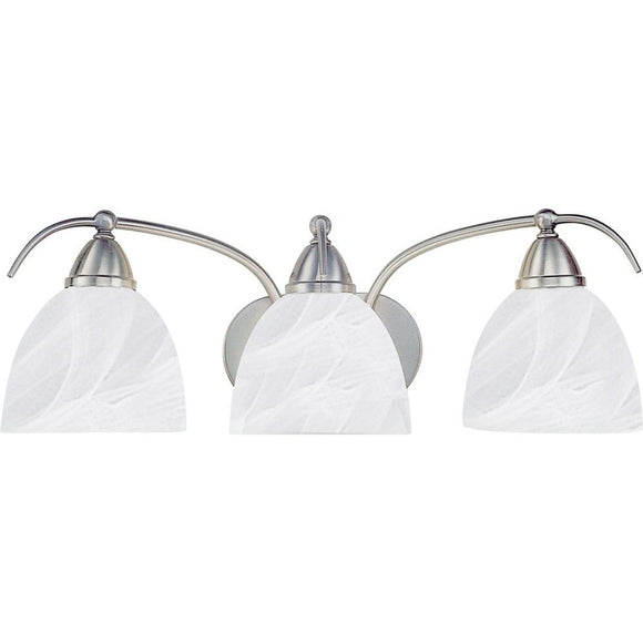 Volume Lighting 3-Light Indoor Brushed Nickel Bath or Vanity Light Wall Mount or Wall Sconce with Alabaster Glass Bell Shades V2613-33