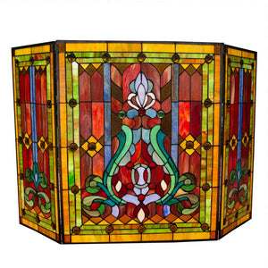 River of Goods Stained Glass Fleur De Lis 3-Panel Decorative Fireplace Screen 8221