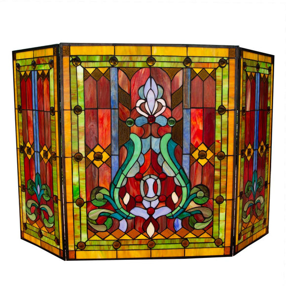 River of Goods Multi Stained Glass Fiery Hearts and Flowers Window