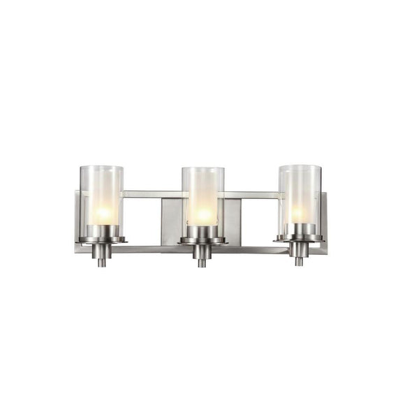 Bel Air Lighting Cabernet Collection 3-Light Brushed Nickel Bath Bar Light with Frosted Inner Glass Shade 20043 Home Decorators Outlet HomeDecorAndTools.com