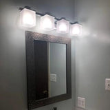 Sharyn 4-Light 8 in. Chrome Indoor Bathroom Vanity Wall Sconce or Wall Mount with Frosted Glass Square Rectangle Shades Volume Lighting 1154-3 Home Decorators Outlet HomeDecorAndTools.com