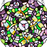  River of Goods Multi-Colored Stained Glass Purple Pansy Window Panel 15698