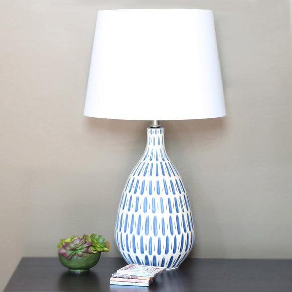 HOME DECORATORS OUTLET LAMPS River of Goods 24.5 in. White Linen Table Lamp with Ceramic Base 15244 HomeDecorAndTools.com