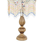 River of Goods 26.5 in. H Multi-Colored Rustic Table Lamp with Victorian Floral and Fringe Shade 15774