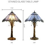River of Goods 19404 24.75 in. Blue Jewel Table Lamps with Stained Glass Victorian Crystal Lace Shade - HomeDecorAndTools.com