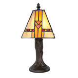 River of Goods 11 in. Amber Desk Lamp with Mission Style Stained Glass Shade 14909