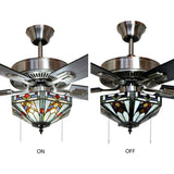 River of Goods Wright 52 in. Satin Nickel Mission Stained Glass Ceiling Fan with Light 19547