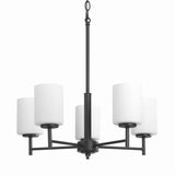 Progress Lighting P4319-31 Replay 5-Light Black Chandelier with Etched White Glass 