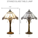 River of Goods 24.75 in. White Jewel Table Lamp with Stained Glass Victorian Crystal Lace Shade 19405