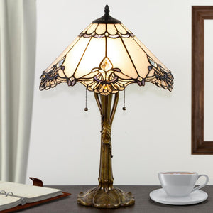 River of Goods 24.75 in. White Jewel Table Lamp with Stained Glass Victorian Crystal Lace Shade 19405