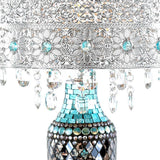 River of Goods 15296S 24.25 in. Turquoise Indoor Table Lamp with Gloria's Crystal Beaded Shade and Mosaic Base 