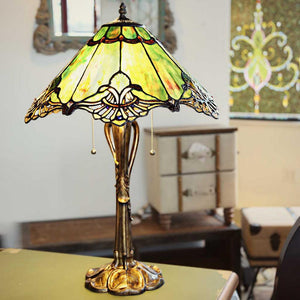 River of Goods 15054 25 in. Green Indoor Table Lamps with Stained Glass Victorian Sea Green Crystal Lace Shade - HomeDecorAndTools.com   