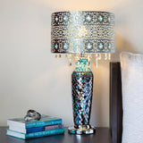River of Goods 15296S 24.25 in. Turquoise Indoor Table Lamp with Gloria's Crystal Beaded Shade and Mosaic Base 