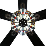 River of Goods Wright 52 in. Satin Nickel Mission Stained Glass Ceiling Fan with Light 19547