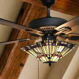 River of Goods Michelangelo 52 in. Oil Rubbed Bronze Mission Stained Glass Ceiling Fan with Light and Remote 19548