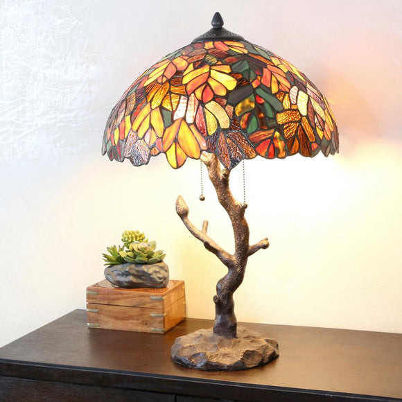 River of Goods 11126 24.5 in. Multi-Colored Indoor Table Lamp with Stained Glass Tree Trunk Base - HomeDecorAndTools.com