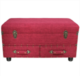 River of Goods Red Linen Layton Storage Trunk 15208