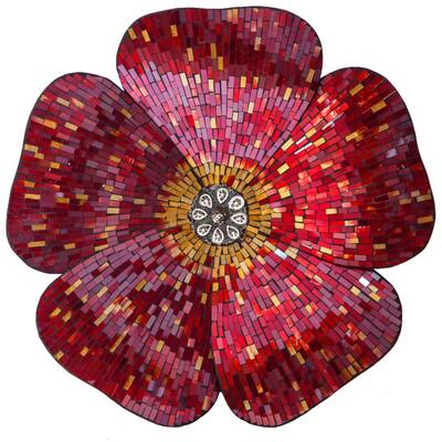 River of Goods 15144 22-1/4 Inch Mosaic Flower Wall Decor - red/amber