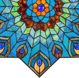 River of Goods 24"H Tiffany Style Stained Glass Peacock Star Window Panel 15045