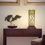 River of Goods 17 in. Green Table Lamp with Stained Glass Lavish Vine Hurricane Shade 14697