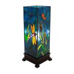River of Goods 19664 17.5 in. Blue Dragonfly Prairie Table Lamp with Stained Glass Shade