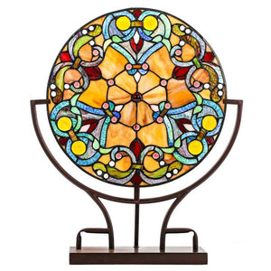 21.75 in. Multi-Colored Indoor Table Lamp with Webbed Hearts Tiffany Style Stained Glass Panel River of Goods 15044 Home Decorators Outlet HomeDecorAndTools.com