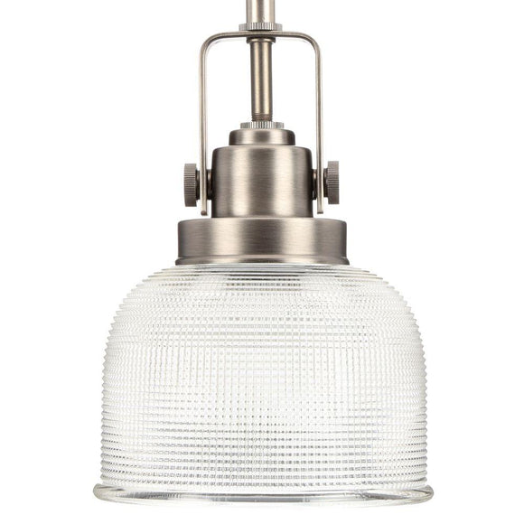 Archie Collection 1-Light Antique Nickel Mini Pendant with Clear Prismatic Glass - HomeDecorAndTools.com