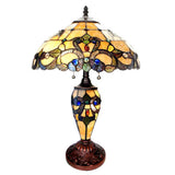 River of Goods 20 in. Multi-Colored Table Lamp with Stained Glass Magna Carta Shade and Lit Base 14530