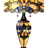 River of Goods 20 in. Multi-Colored Table Lamp with Stained Glass Magna Carta Shade and Lit Base 14530