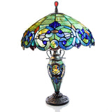 26 in. Blue Indoor Table Lamp with Stained Glass Victorian Style Shade and Lit Base River of Goods 11047 Home Decorators Outlet www.HomeDecorAndTools.com