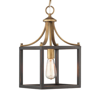 Home Decorators Collection Boswell Quarter Collection 1-Light Vintage Brass Mini-Pendant with Painted Black Distressed Wood Accents 7947HDCVBDI