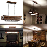 Ackwood 7-Light Dark Wood Rectangular Chandelier with Clear Seeded Glass Shades Home Decorators Collection 26365-DRK Home Decorators Outlet HomeDecorAndTools.com