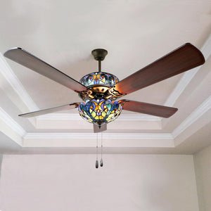 Halston 52 in. Indoor Blue Stained Glass Ceiling Fan River of Goods 16160S Home Decorators Outlet HomeDecorAndTools.com