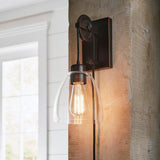 Industrial Pulley 1-Light Clear Glass Plug-in Wall Sconce with Bulb  Home Decorators Collection HDP98266